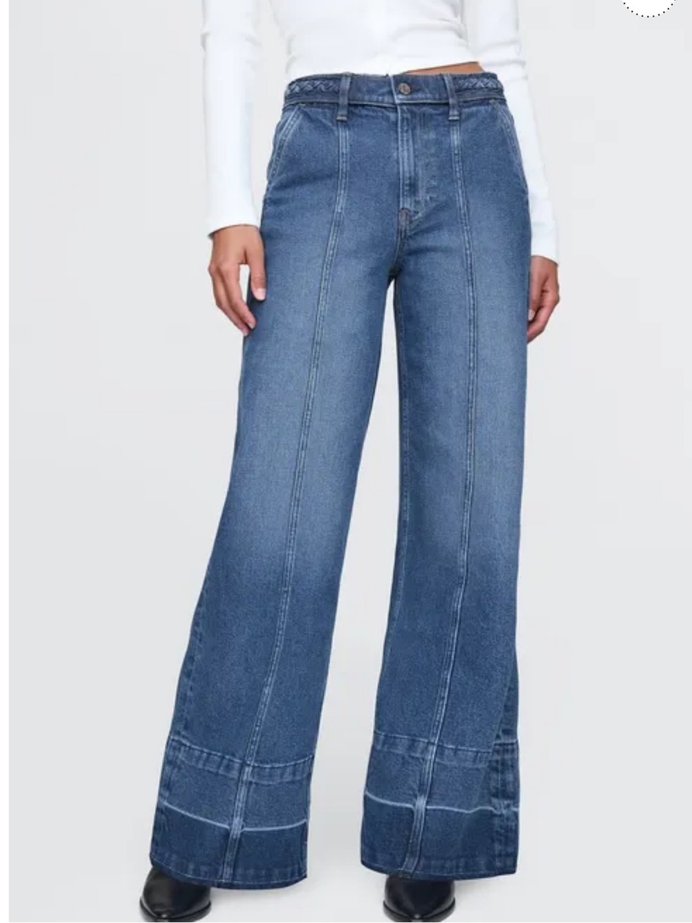 GAP Wide Leg High Stride Jeans with Braided Waistband - Blue - 29/8